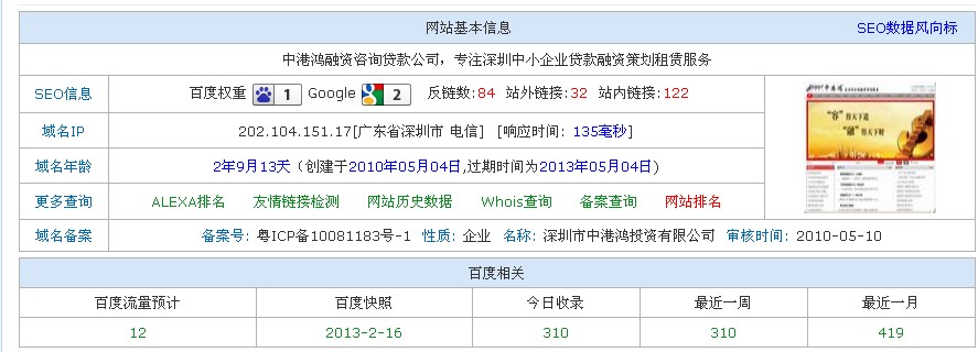 某贷款公司网站基本信息情况